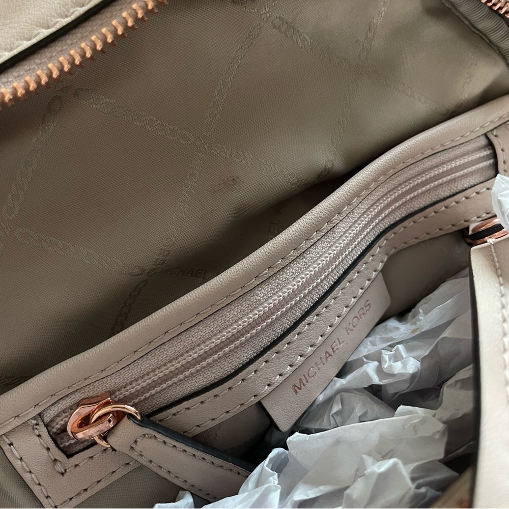 Michael Kors Beige Pink with Rose Gold Metal Rosette Studded Leather Backpack - Picture 12 of 15